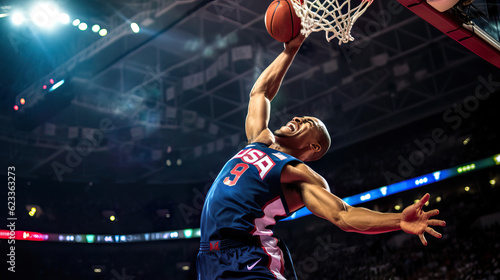 Gravity-Defying Dunk by National Team Basketball Player. Generative AI. © Dangubic
