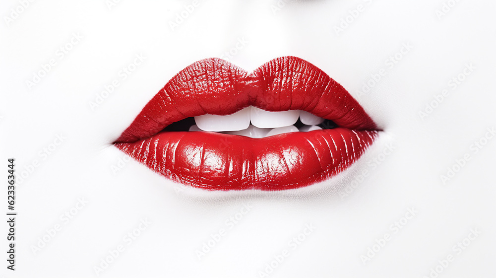 Generative AI, beautiful female lips on a white background, lipstick, kiss, love, feelings, passion, valentine's day, date, cosmetics, beauty, make-up, style Generative AI, beautiful female lips on a white background, lipstick, kiss, love, feelings, passion, valentine's day, date, cosmetics, beauty, make-up, style