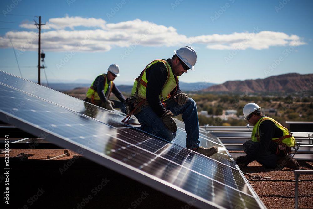 custom made wallpaper toronto digitalSolar panels installed by technicians, showcasing renewable energy solutions.
