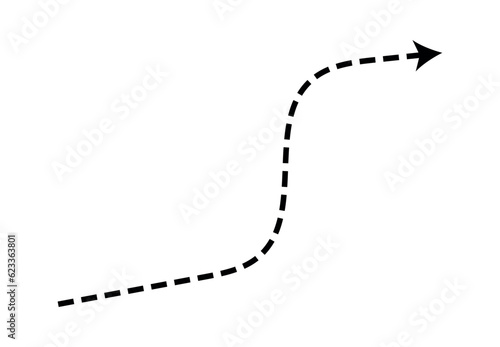 Dashed arrow set. Vector doodle dot line. Thin pointer arrows