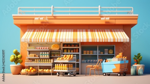 3d rendering of supermarket in minimalist and colorful style 3d illustration