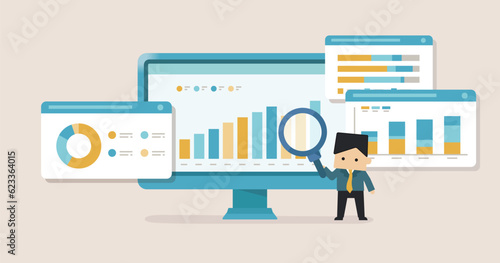 ビジネス デフォルメ 人物イラスト 男性 分析 グラフ 1:1.191 背景イラスト