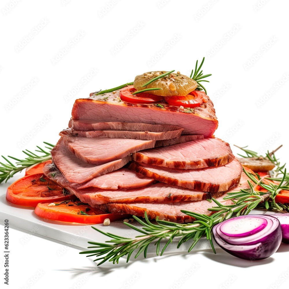 meat with herbs and spices on isolated white background
