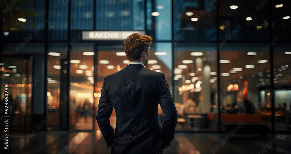 Fototapeta premium backside of business team. teamwork. walk street at business district. Generative Ai