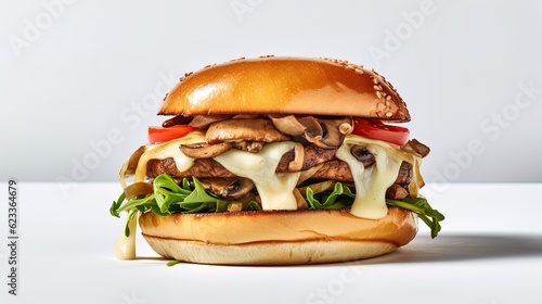 hamburger on a plate, on isolated white background