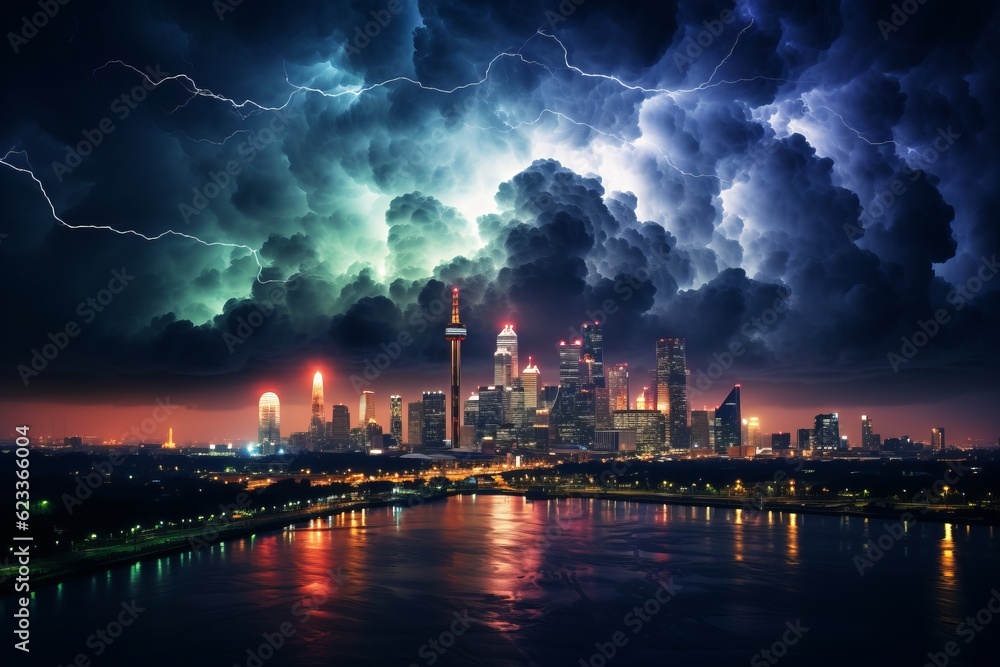 Fototapeta premium Landscape Photography of Dramatic Lightning Storm, Generative AI