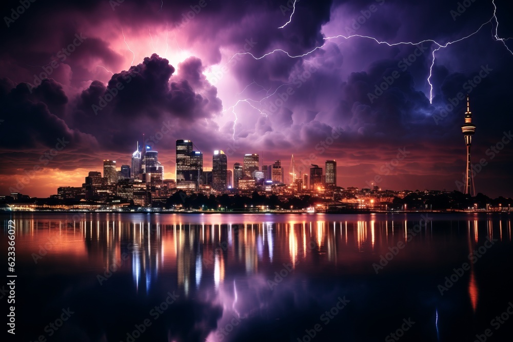 Landscape Photography of Dramatic Lightning Storm, Generative AI