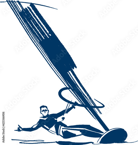vector illustration of windsurfing in the ocean 