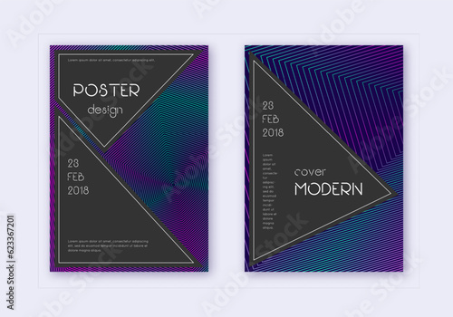 Black cover design template set. Neon abstract lin