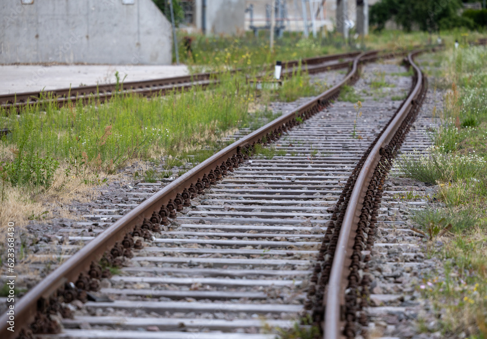 Railroad tracks go far beyond the horizon