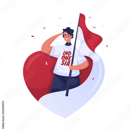 An Indonesian youth celebrates independence day illustration