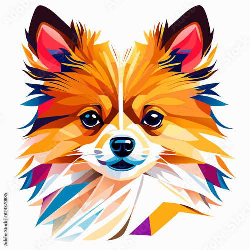 Portrait of Pomeranian dog. Vector illustration. Isolated on white background.