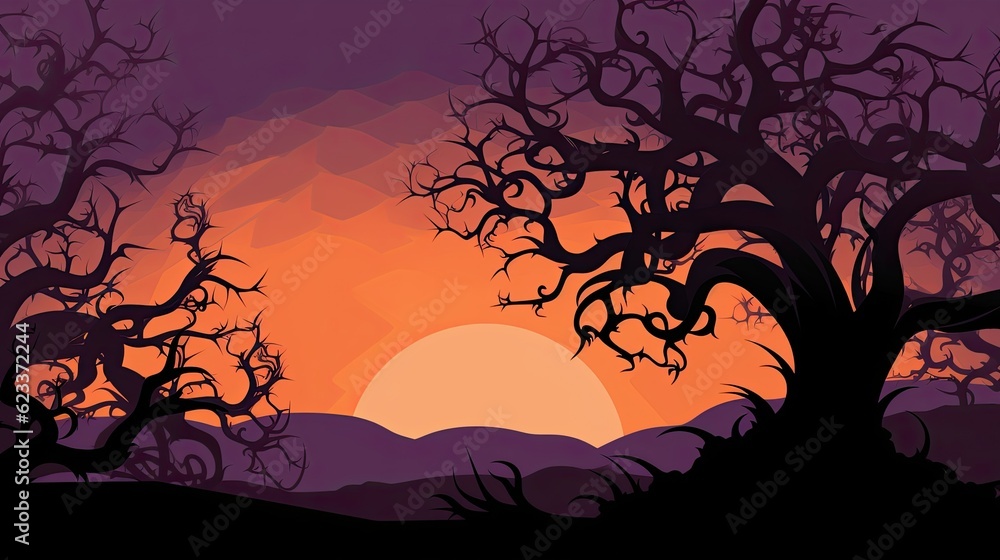 Realistic halloween background with creepy landscape of night sky ...