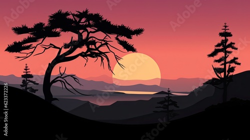 Realistic halloween background with creepy landscape of night sky fantasy forest in moonlight. AI illustration. game  background  for design  graphics  landscape  print   web  magazine  book   web  games.