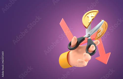 Scissors Cutting Bitcoin. 3D Illustration