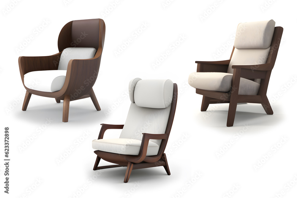brown leather armchair isolated on white background. Generative AI illustration. brown leather armchair isolated on white background. Generative AI illustration.