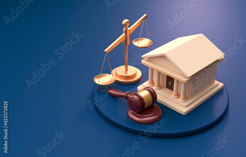 Court Building with Justice Scale. 3D Illustration