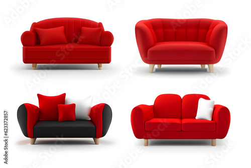 Collection of vector illustration Blue sofa isolated on white background. Generative AI illustration.
