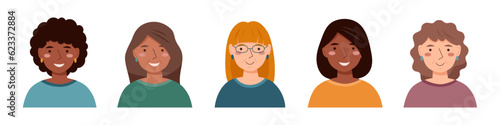 Set of women avatars in the flat style. Women portraits collection.	

