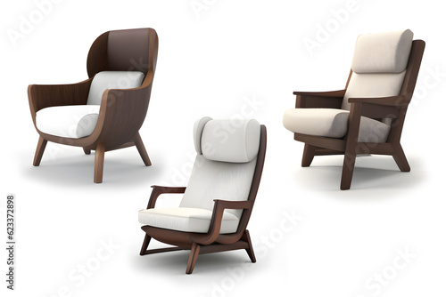 brown leather armchair isolated on white background. Generative AI illustration. © Saichol