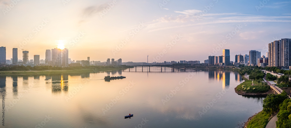 Sunset and evening scenery of Xiangjiang River