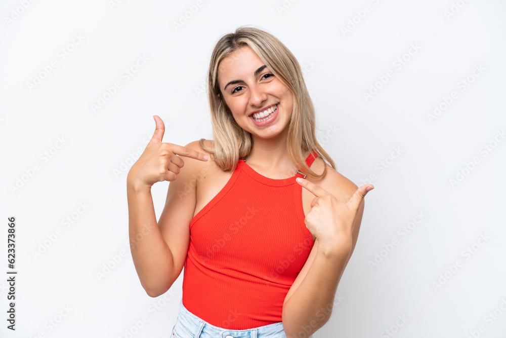 Fototapeta premium Young caucasian woman isolated on white background proud and self-satisfied