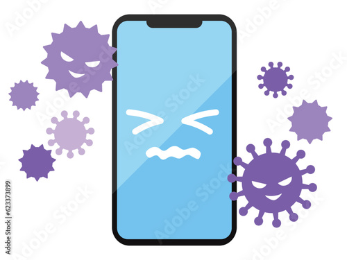 ウイルスに攻撃されるスマホのイラスト