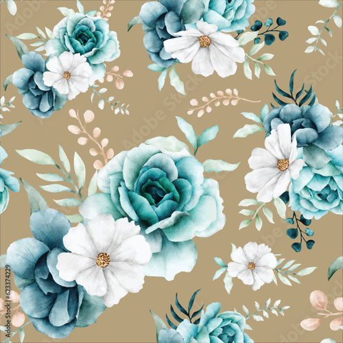 elegant watercolor tosca floral seamless pattern