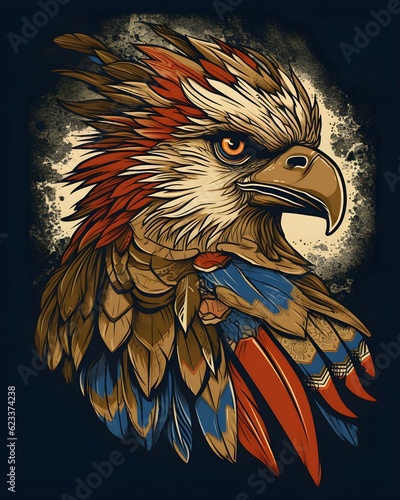 Colorful Tribal Philippine Eagle Art Generative AI