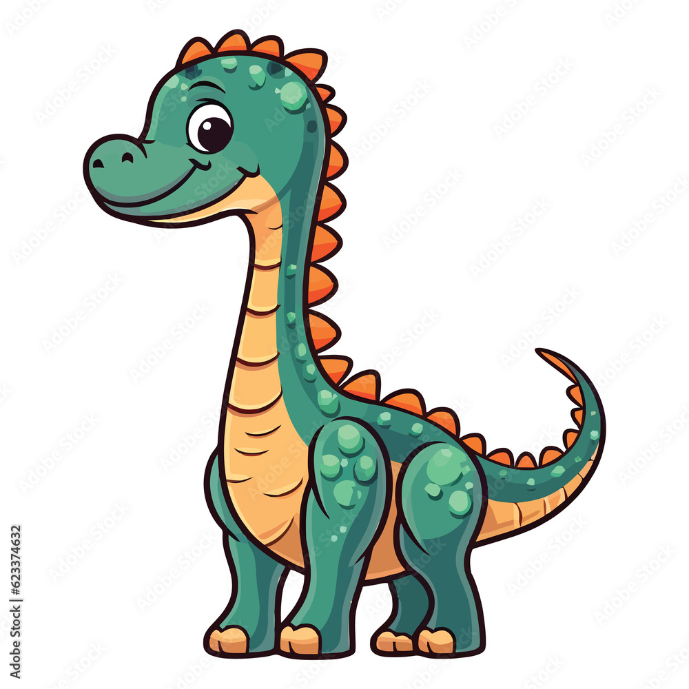 Fototapeta premium Mesozoic Marvel: Cute Diplodocus Dinosaur in Playful 2D Illustration