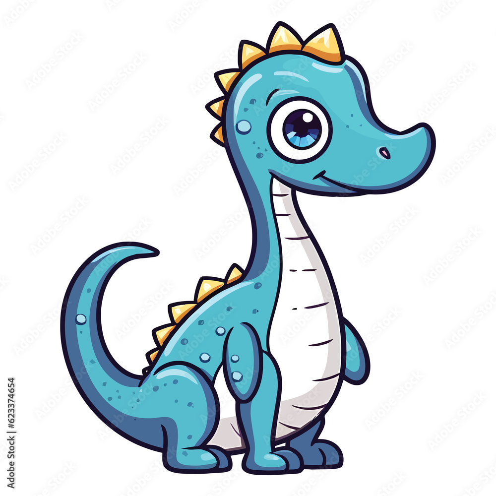 Fototapeta premium Mesozoic Marvel: Cute Diplodocus Dinosaur in Playful 2D Illustration