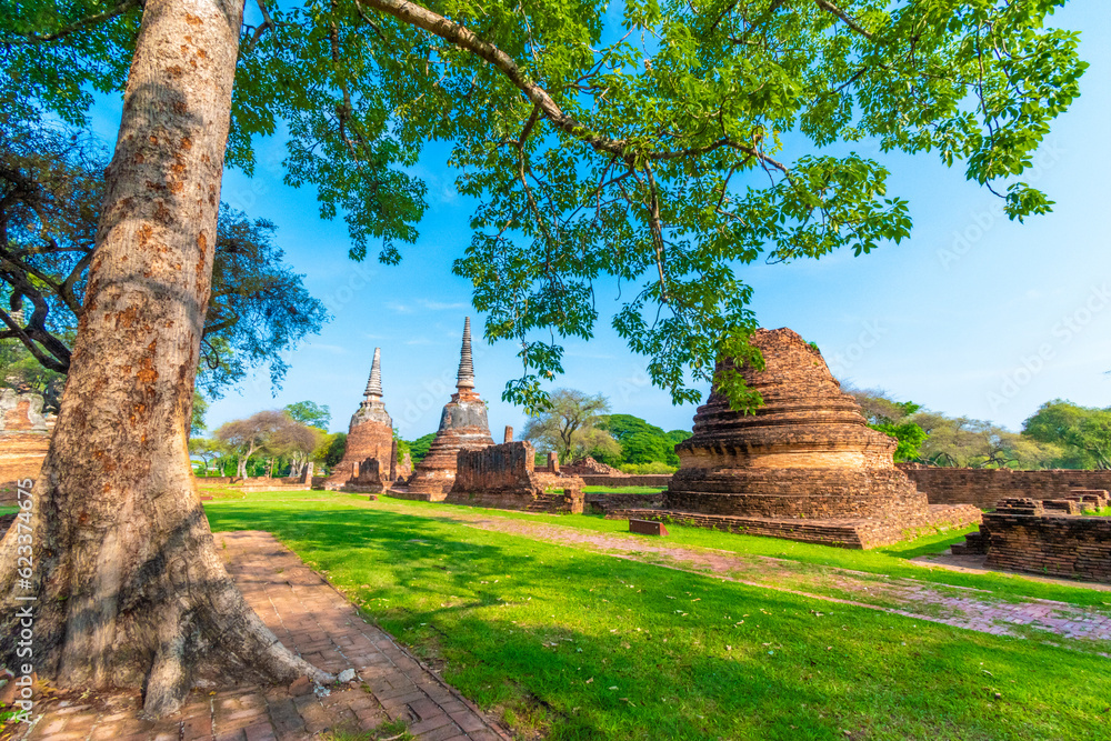 The ruins of the Wat Phra Si Sanphet temple in Ayutthaya Historical Park, a UNESCO world heritage site, Thailand