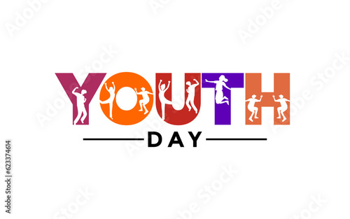 Youth Day Logo, International Youth Day Celebration, Friendly team, cooperation, friendship, Card with colorful crowd people