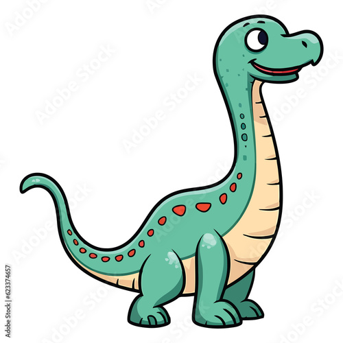 Mesozoic Marvel: Cute Diplodocus Dinosaur in Playful 2D Illustration © pisan