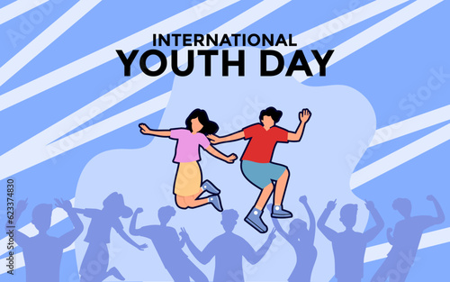 International Youth Day Celebration  Friendly team  cooperation  friendship  Card with colorful crowd people