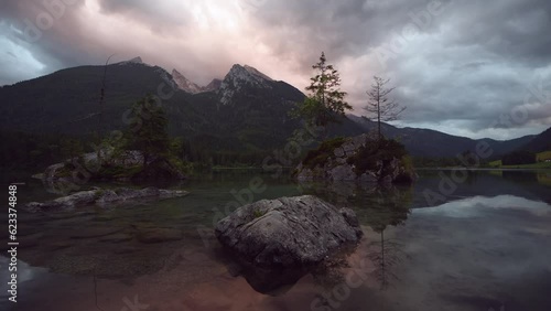 Abendstimmung am Hintersee, Ramsau, Berchtesgadener Land, Bayern, Deutschland