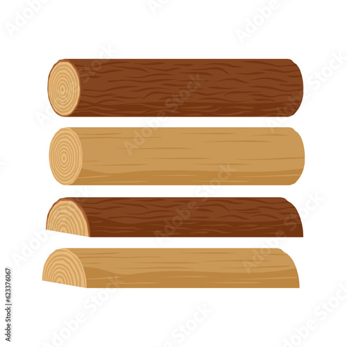 vector with long logs in the bark. logs with and without bark
