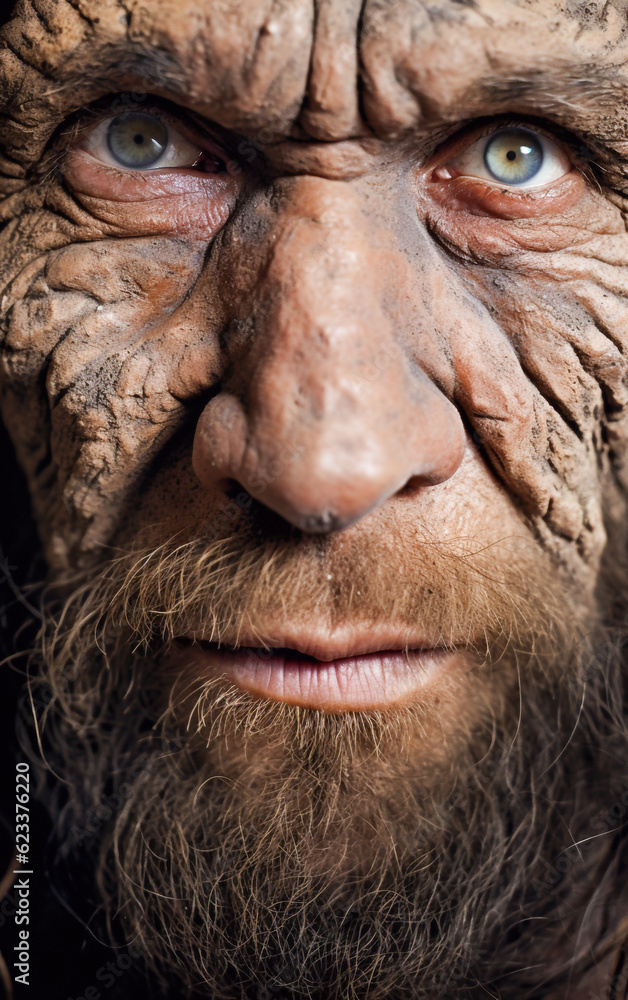 Close-up portrait of a prehistoric man Close-up portrait of a prehistoric man