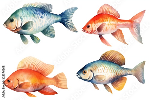 Watercolor fish clip art on white background Generative AI