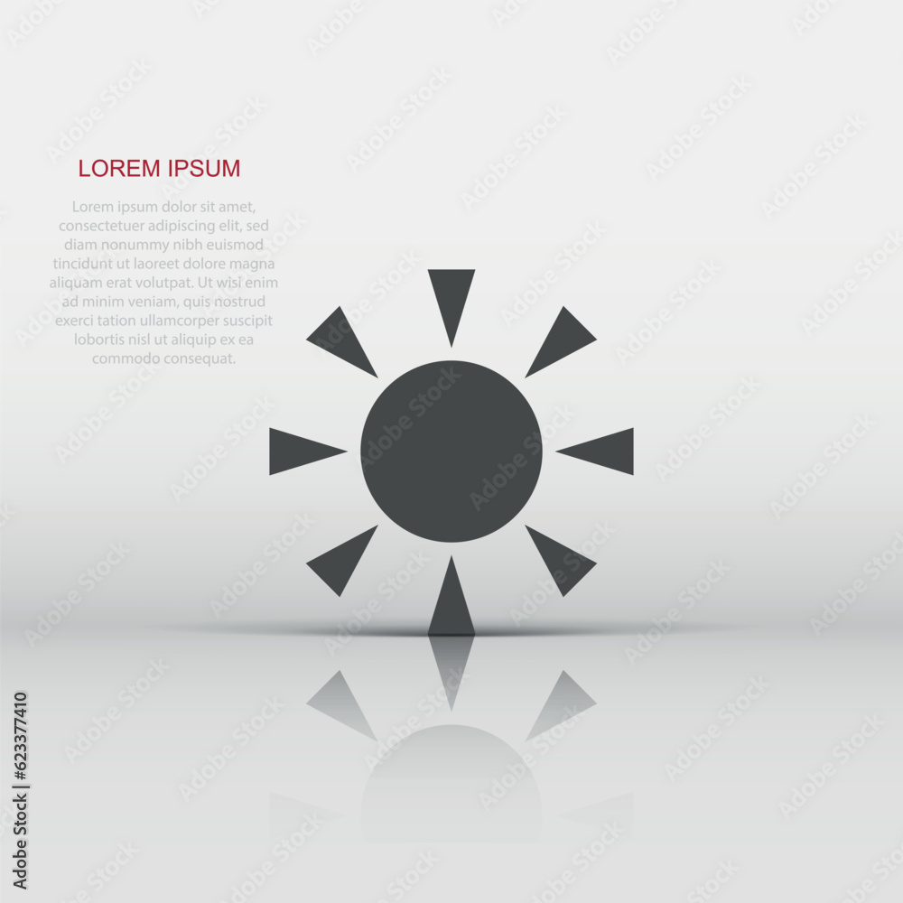 Sun icon in flat style. Sunlight sign vector illustration on white isolated background. Daylight business concept. Sun icon in flat style. Sunlight sign vector illustration on white isolated background. Daylight business concept.