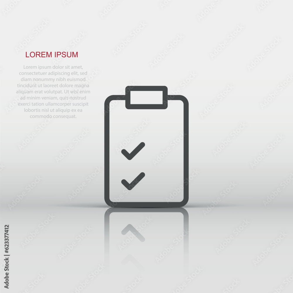 Document checklist icon in flat style. Report vector illustration on white isolated background. Paper sheet business concept. Document checklist icon in flat style. Report vector illustration on white isolated background. Paper sheet business concept.