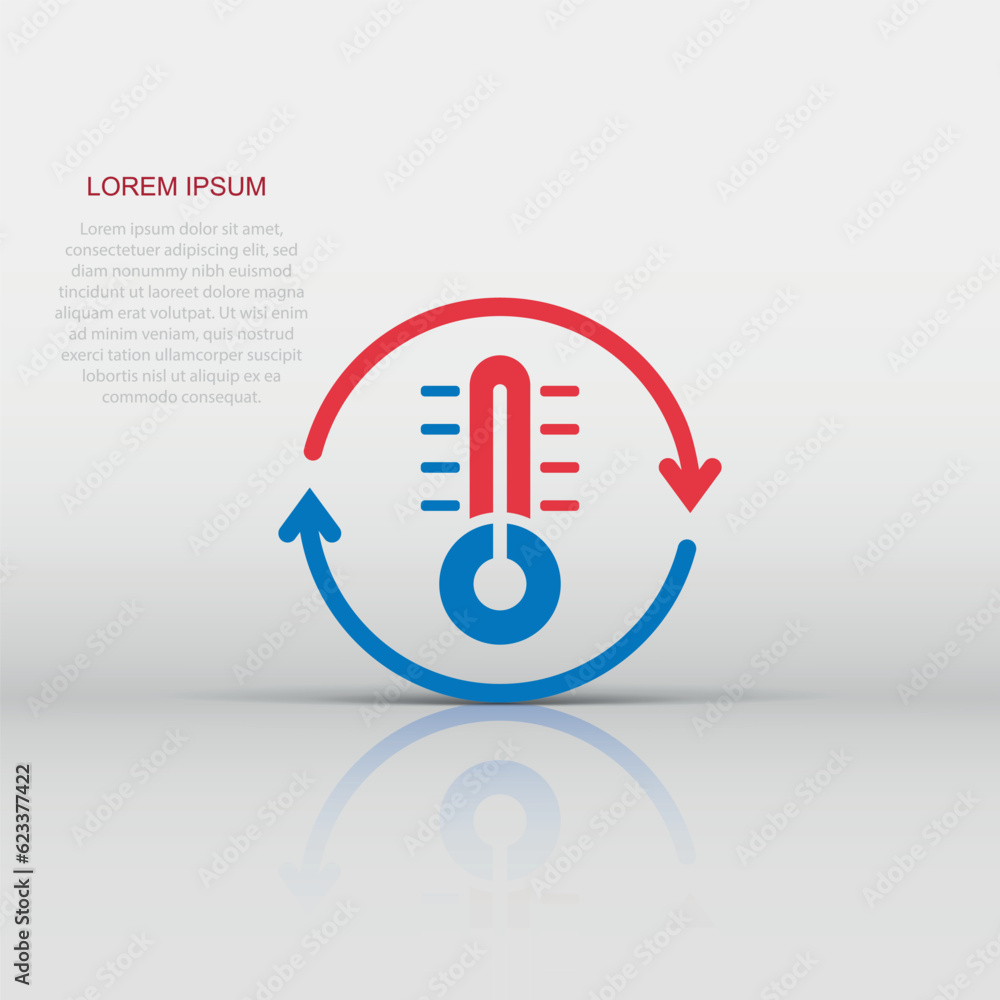 Thermometer climate control icon in flat style. Meteorology balance vector illustration on white isolated background. Hot, cold temperature business concept. Thermometer climate control icon in flat style. Meteorology balance vector illustration on white isolated background. Hot, cold temperature business concept.