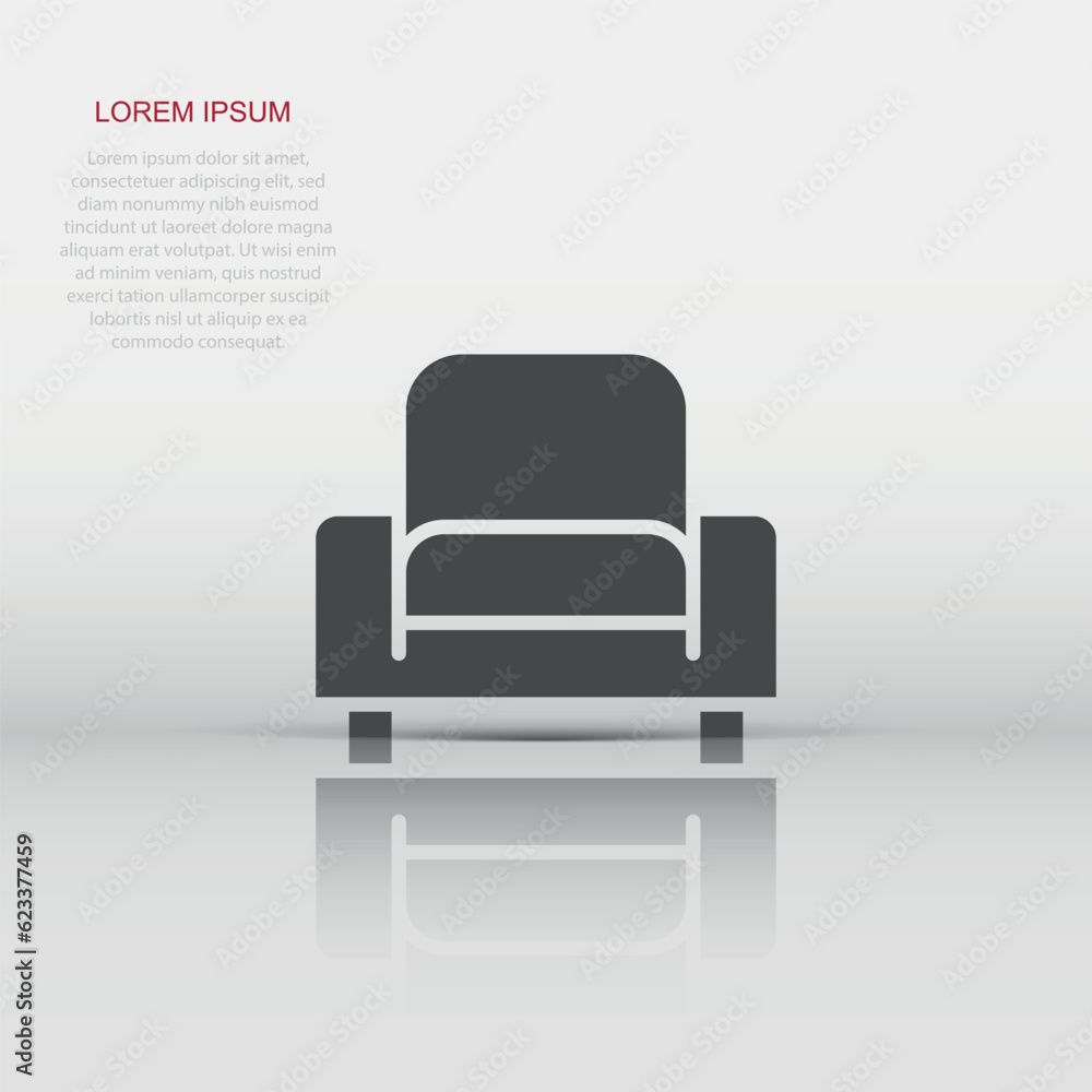 Cinema chair icon in flat style. Armchair vector illustration on white isolated background. Theater seat business concept. Cinema chair icon in flat style. Armchair vector illustration on white isolated background. Theater seat business concept.