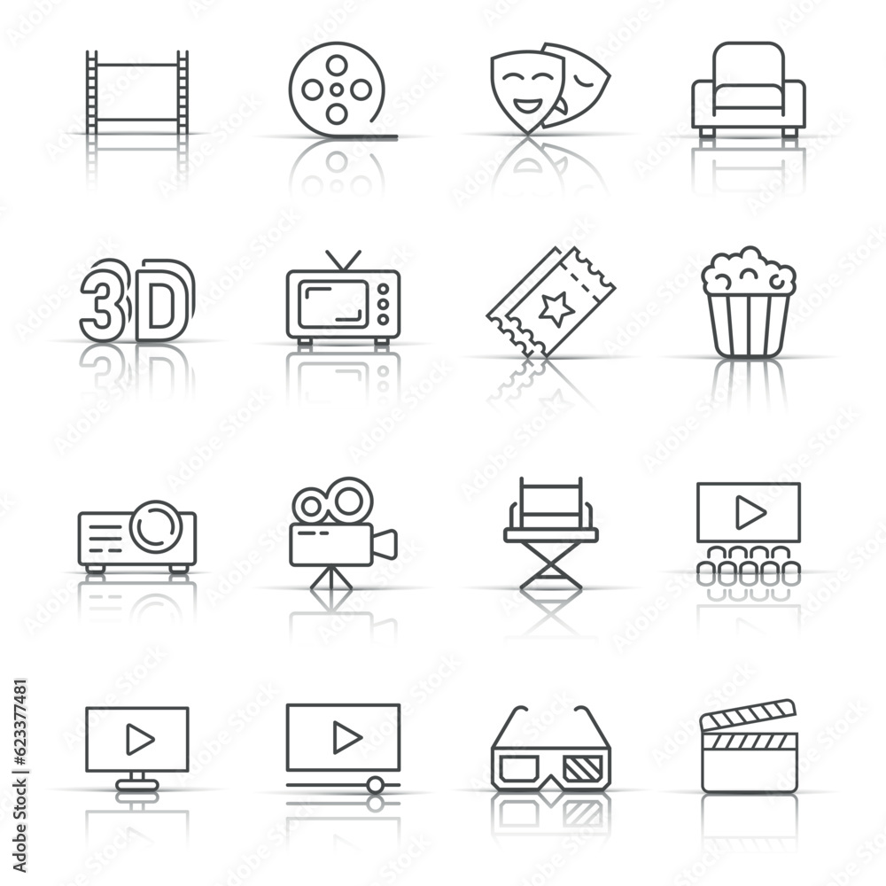 Cinema line icon in flat style. Entertainment set vector illustration on white isolated background. Movie media business concept. Cinema line icon in flat style. Entertainment set vector illustration on white isolated background. Movie media business concept.