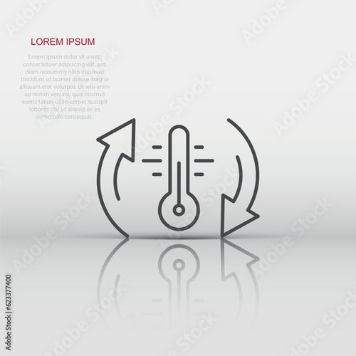 Thermometer climate control icon in flat style. Meteorology balance vector illustration on white isolated background. Hot, cold temperature business concept.