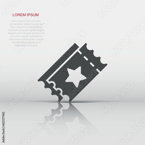 Cinema ticket icon in flat style. Admit one coupon entrance vector illustration on white isolated background. Ticket business concept.
