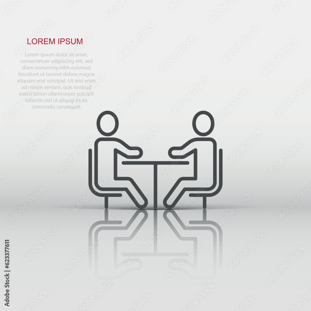People with table icon in flat style. Teamwork conference vector illustration on white isolated background. Speaker dialog business concept. People with table icon in flat style. Teamwork conference vector illustration on white isolated background. Speaker dialog business concept.