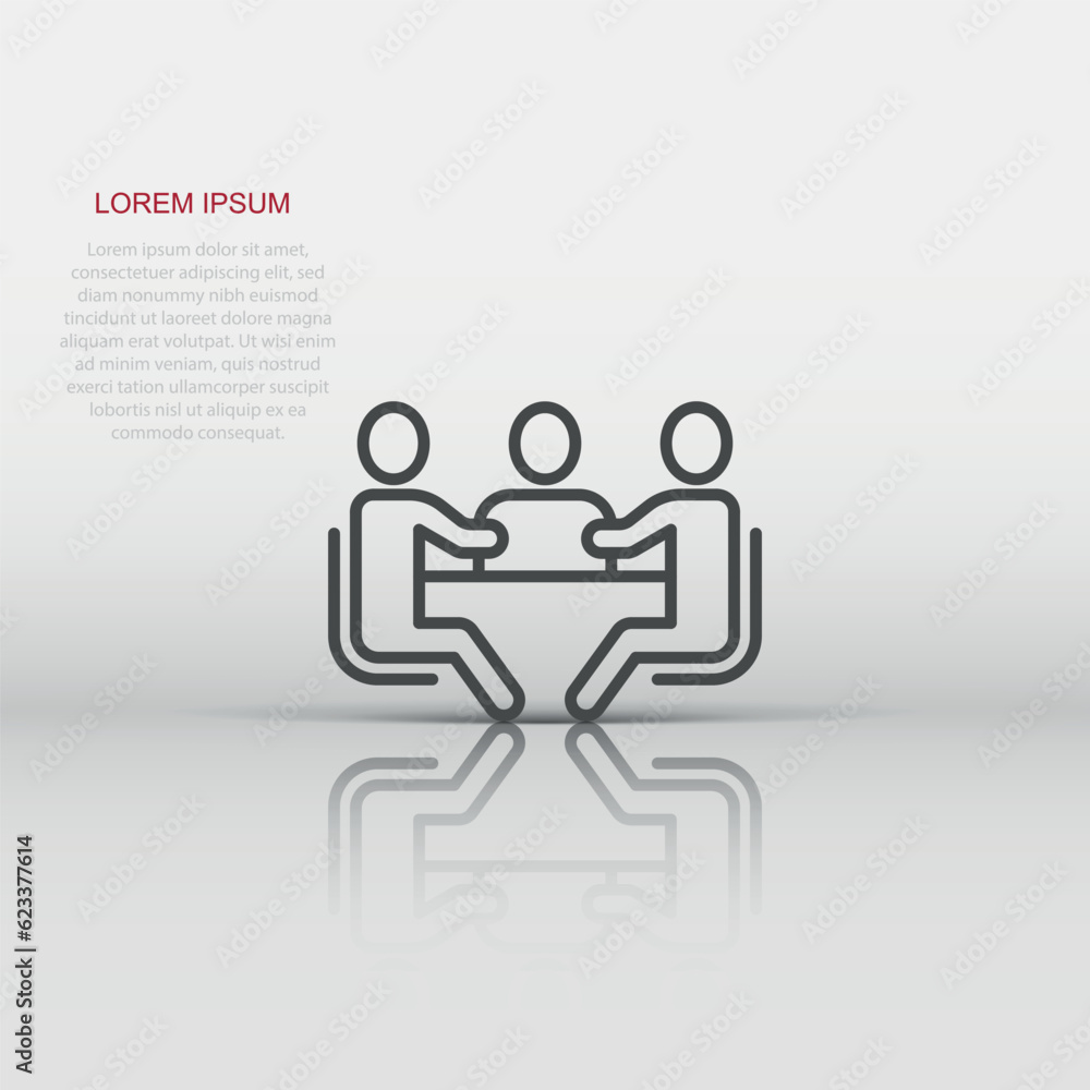 People with table icon in flat style. Teamwork conference vector illustration on white isolated background. Speaker dialog business concept. People with table icon in flat style. Teamwork conference vector illustration on white isolated background. Speaker dialog business concept.