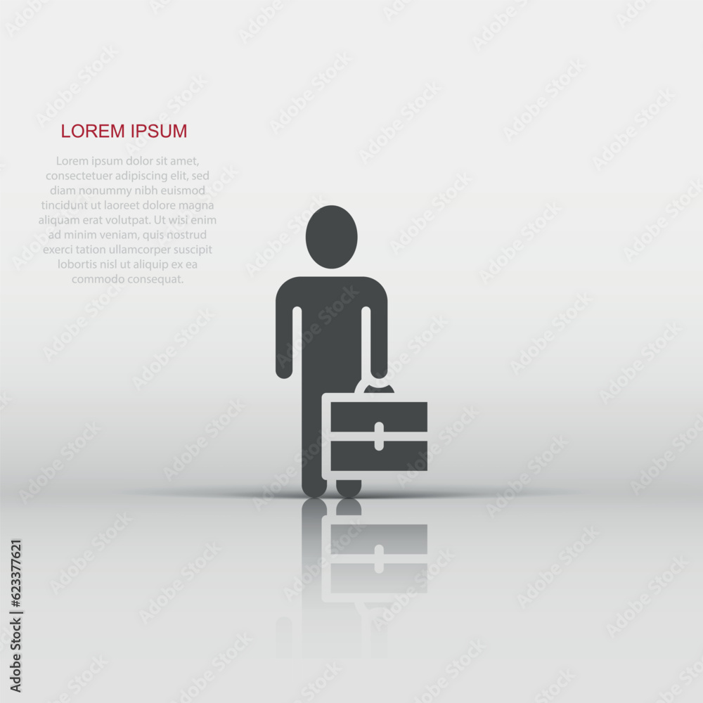 Businessman with briefcase icon in flat style. People manager vector illustration on white isolated background. Employee business concept.