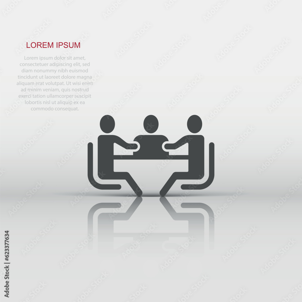 People with table icon in flat style. Teamwork conference vector illustration on white isolated background. Speaker dialog business concept. People with table icon in flat style. Teamwork conference vector illustration on white isolated background. Speaker dialog business concept.